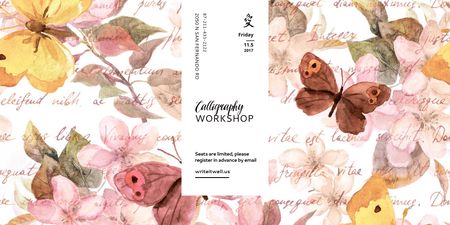 Gorgeous Mastering Calligraphy Class Announcement With Floral Pattern Twitter Design Template
