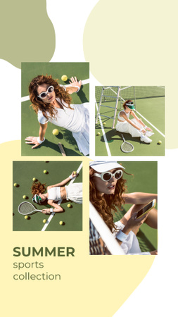 Sport Collection with Stylish Woman on Tennis Court Instagram Story tervezősablon