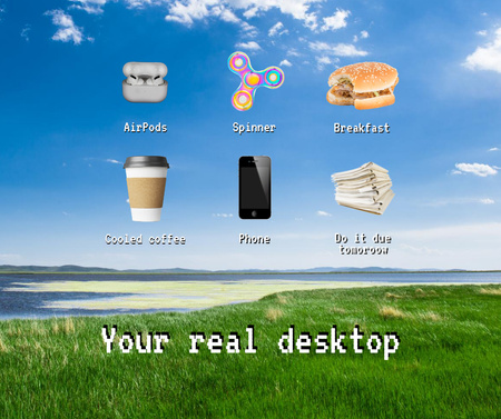 Desktop with everyday objects icons Facebook Šablona návrhu