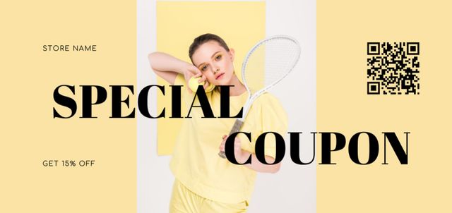 Designvorlage Tennis Lesson Voucher on Yellow für Coupon Din Large