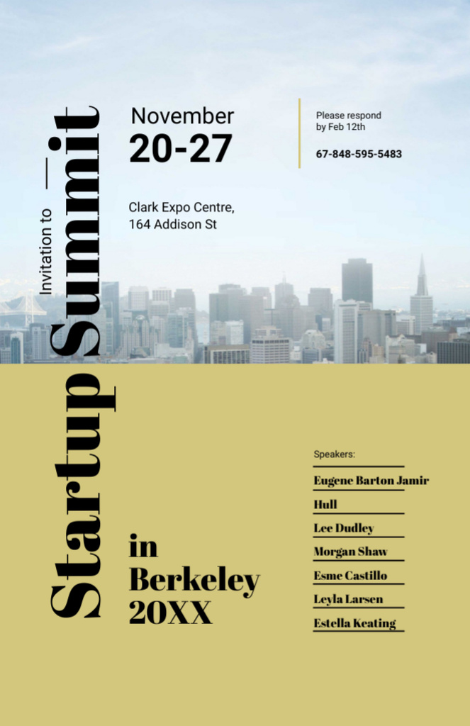 Startup Summit With City Buildings on Yellow Invitation 5.5x8.5in Design Template