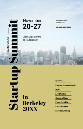 Startup Summit s městskými budovami na žluté Invitation 5.5x8.5in Šablona návrhu