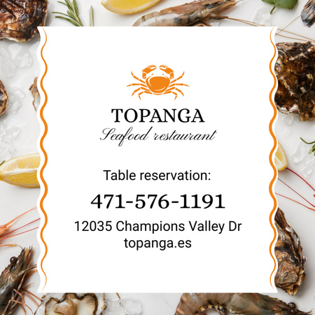 Seafood Restaurant Offer with Fresh Products on Ice Square 65x65mm Design Template