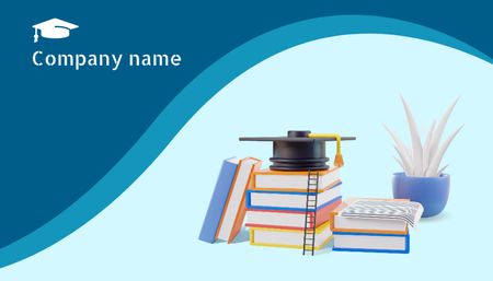 Academic Cap lying on Stack of Books Business Card US Design Template