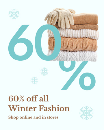 Designvorlage Verkauf von Wintermode mit warmer Kleidung für Instagram Post Vertical