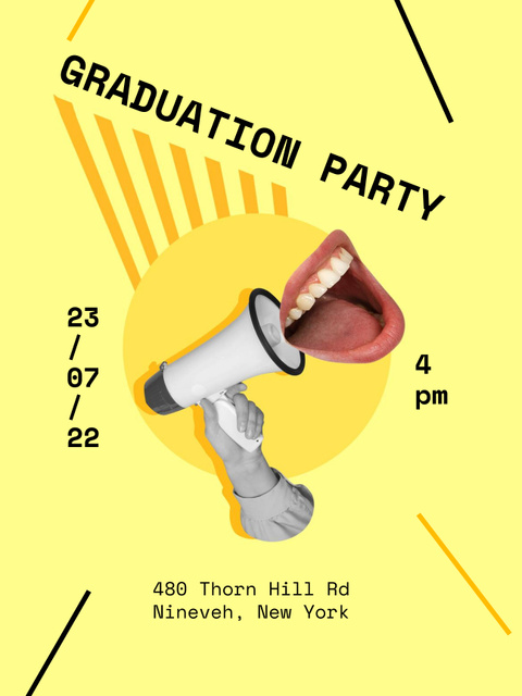 Graduation Party Announcement with Funny Illustration Poster US Tasarım Şablonu