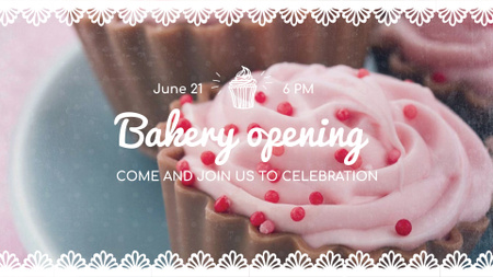 Bakery Opening announcement with Cupcakes in Pink FB event cover Design Template