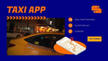 Ontwerpsjabloon van Full HD video van Taxi-app met veel opties