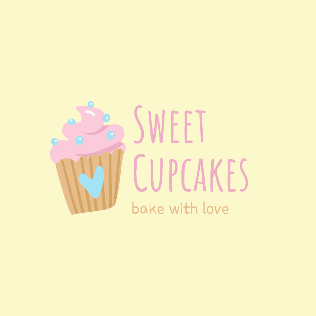 Image of Bakery Emblem with Cute Cupcake Logo 1080x1080px Design Template