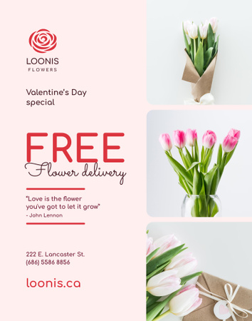 Valentines Day Flowers Delivery Offer Poster 22x28in Tasarım Şablonu
