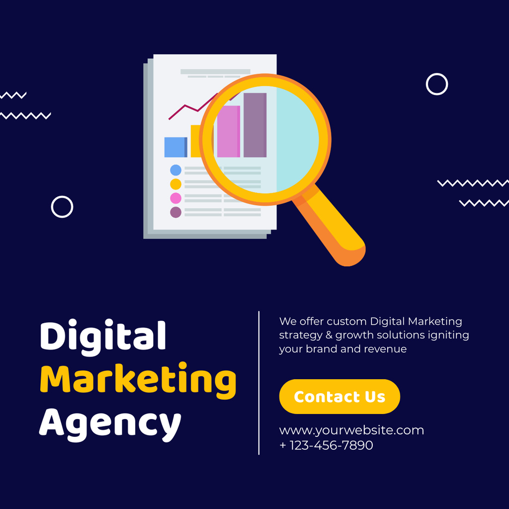 Ontwerpsjabloon van LinkedIn post van Digital Marketing Agency Advertising with Magnifier