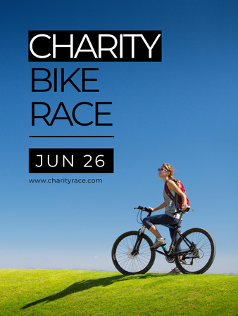 Charity Bike Ride Announcement with Woman Poster US Design Template