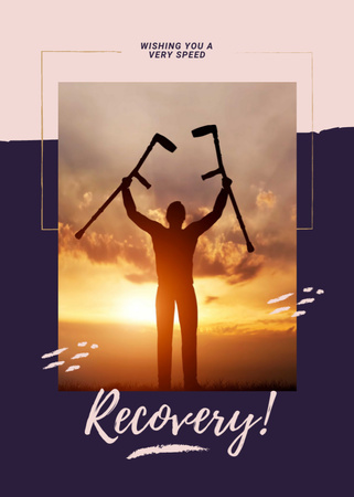 Words Of Support With Man Holding Crutches At Sunset Postcard 5x7in Vertical Design Template