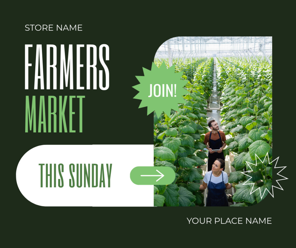 Invitation to Farmer's Market with Farmers in Greenhouse Facebook Design Template