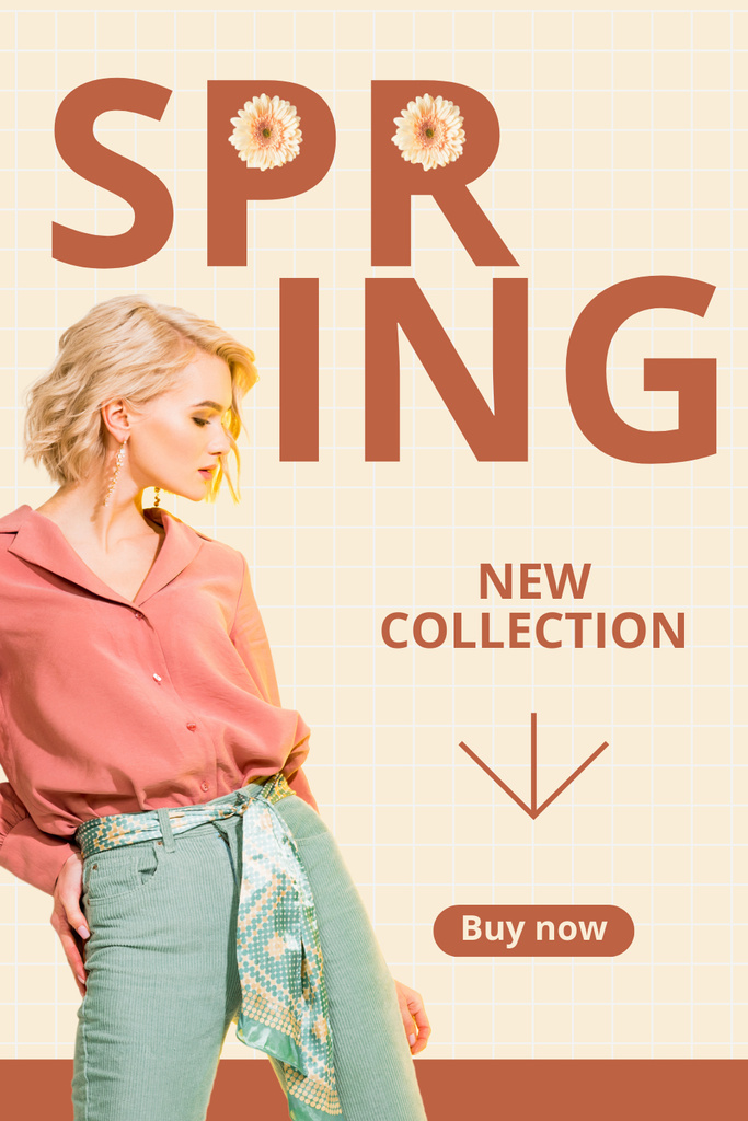 Designvorlage Spring Sale New Collection with Beautiful Blonde für Pinterest