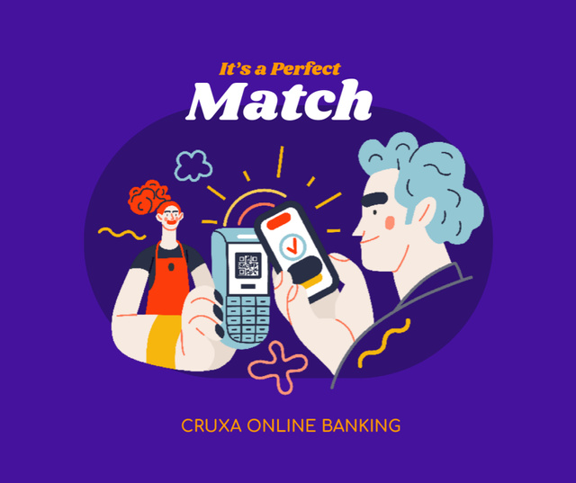 Online Banking Ad with Man paying by Phone Facebook Šablona návrhu