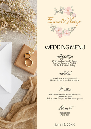 Elegant Beige Wedding Food List Menu Design Template