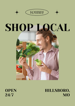 Grocery Shop Ad with Smiling Customer Poster Design Template