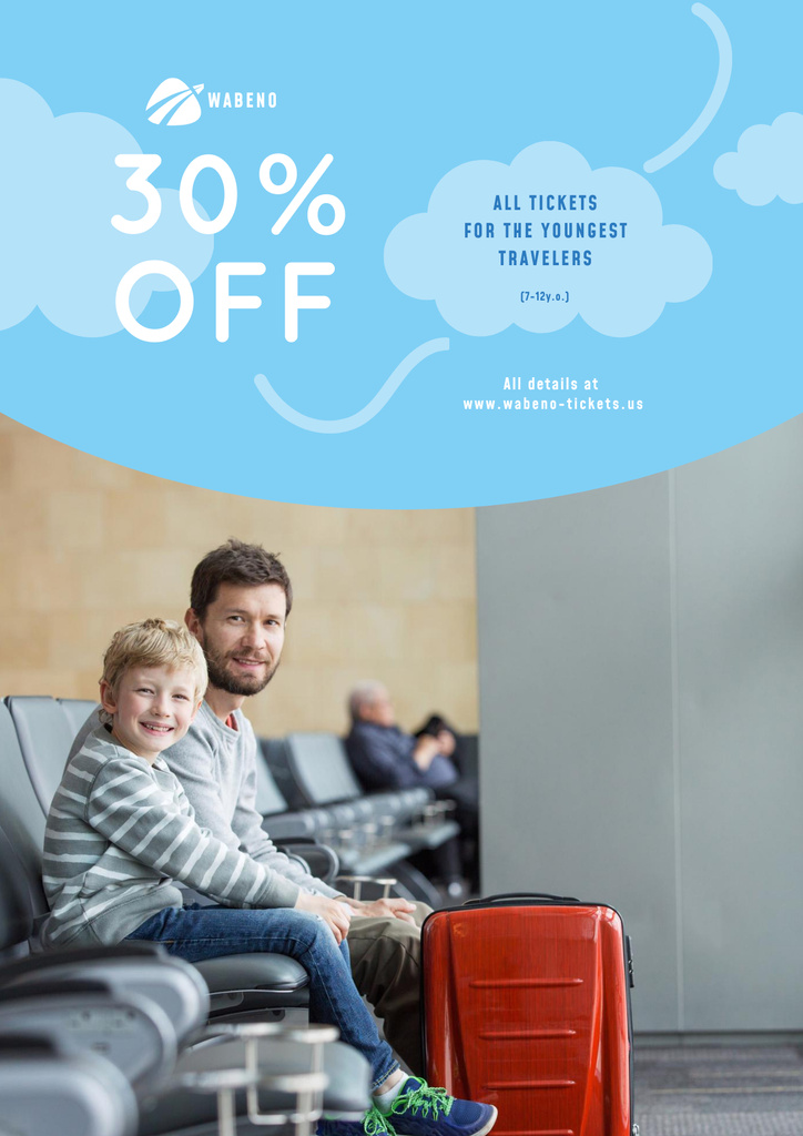Tickets Sale with Family in Airport Poster Πρότυπο σχεδίασης