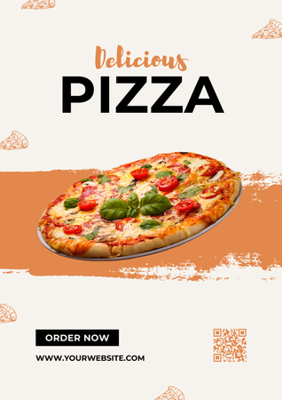 Platilla de diseño Order Delicious Pizza with Tomatoes and Basil Poster