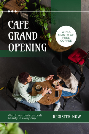 Ontwerpsjabloon van Pinterest van Café Grand Opening met registratie en loterij
