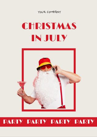 Family Party in July with Jolly Santa Claus Flyer A4 Design Template