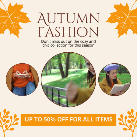 Platilla de diseño Autumn Fashion Discount with Woman in Park Animated Post