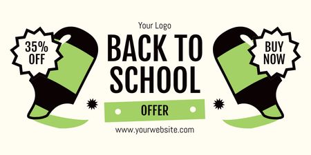 School Sale Announcement with Green Marker Twitter Design Template