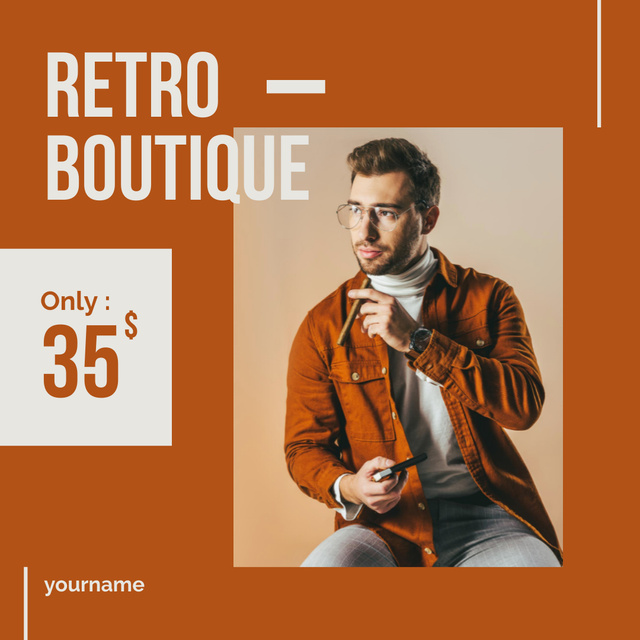 Man is stylish retro clothes Instagram AD – шаблон для дизайна