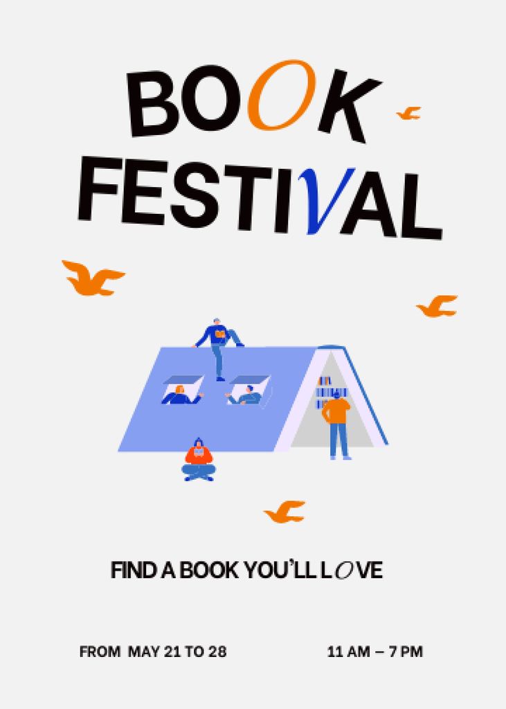 Book Festival Announcement with Books of Different Genres Invitation Design Template