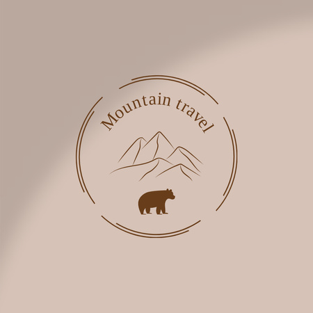 Travel Tour Offer with Bear and Mountains Logo 1080x1080px Modelo de Design
