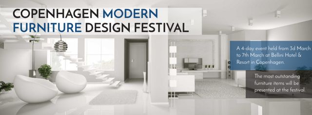 Designvorlage Furniture Design Festival with Modern White Room für Facebook cover