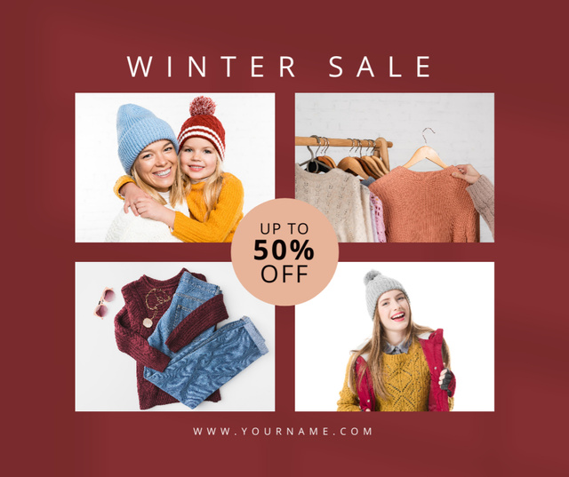 Winter Clothing Sale Announcement Collage Facebookデザインテンプレート