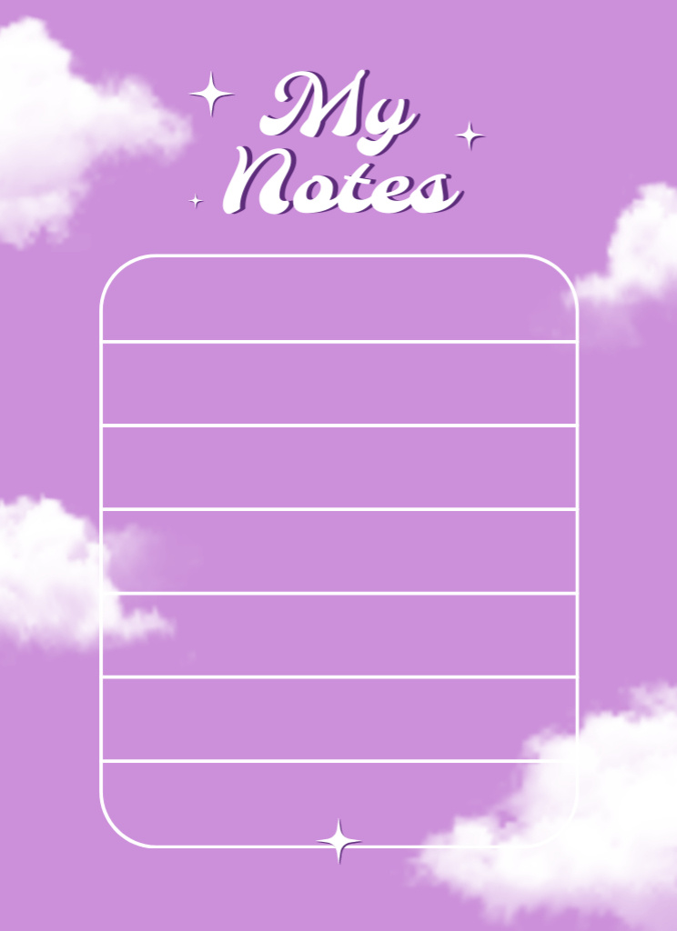 Awesome Personal Planning With Clouds In Violet Notepad 4x5.5in Design Template