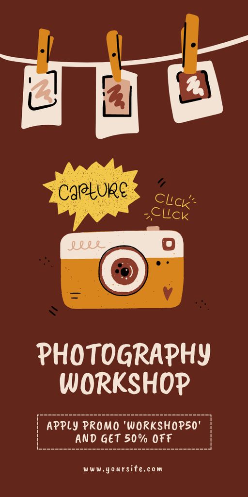 Workshop Offer for Photography with Cute Camera Graphic Šablona návrhu