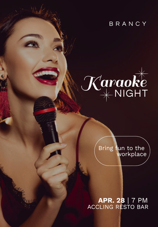 Karaoke Night Announcement with Cheerful Girl Poster 28x40in Design Template