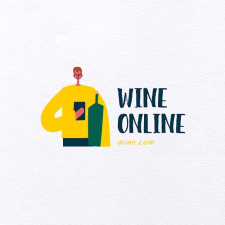 Wine Shop Ad with with Man with Bottle Logo Design Template