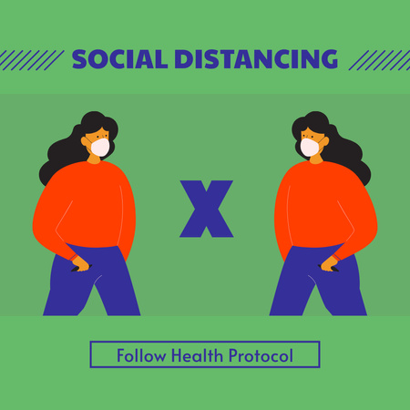 Ontwerpsjabloon van Instagram van Motivatie van sociale afstand nemen met vrouw in masker op groen