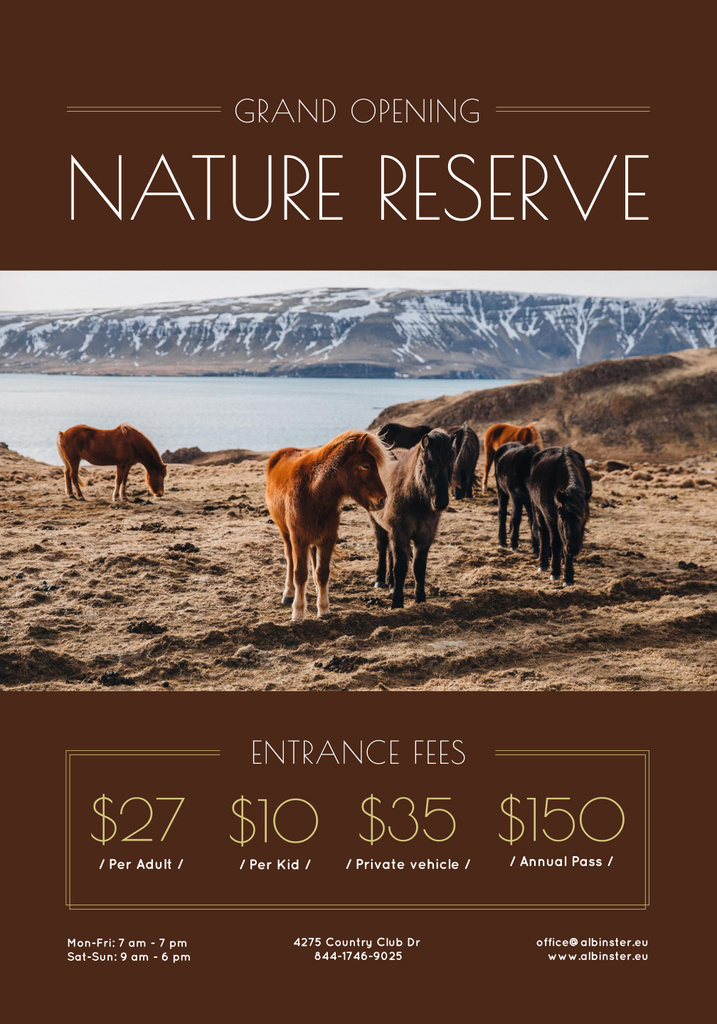 Nature Reserve Opening Announcement with Herd of Horses Poster 28x40in – шаблон для дизайну