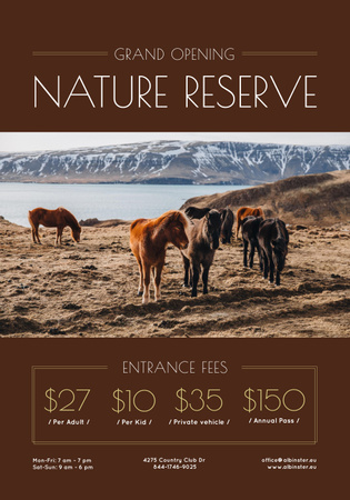 Plantilla de diseño de Nature Reserve Opening Announcement with Herd of Horses Poster 28x40in 