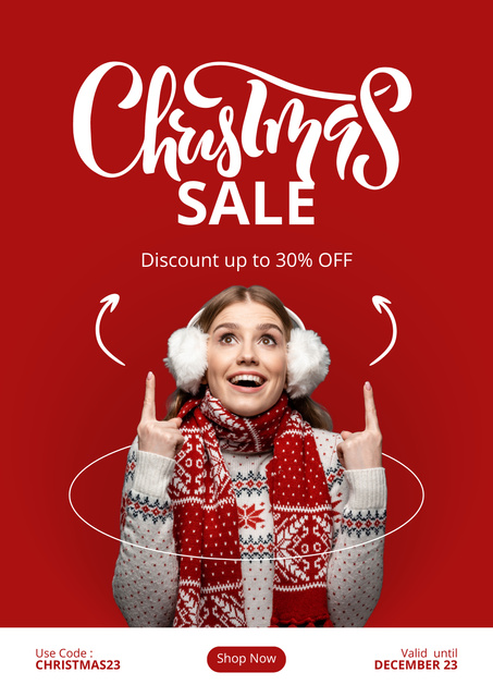 Woman for Christmas Sale Red Posterデザインテンプレート