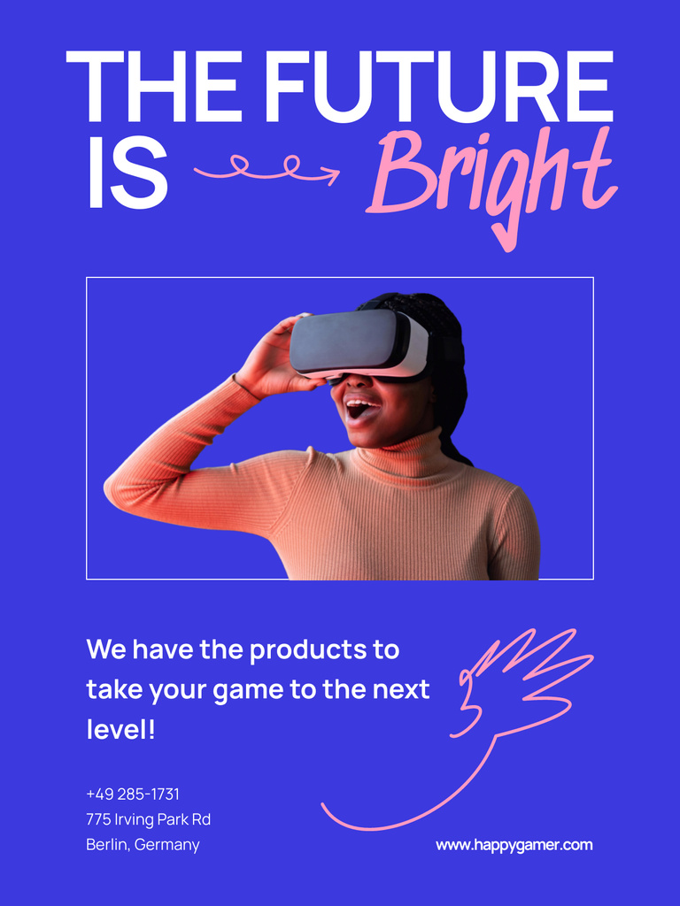 Technological Equipment for Gaming Offer With VR Glasses Poster US Tasarım Şablonu