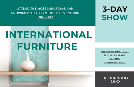 Furniture Show Announcement with Decorative Vase Flyer 5.5x8.5in Horizontal Design Template