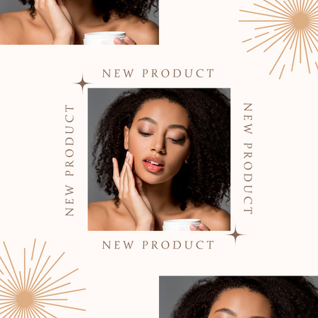 Nova proposta de produto para cuidados com a pele com atraente mulher afro-americana Instagram Modelo de Design