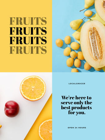 Local Grocery Shop Ad with Fruits Poster US Design Template