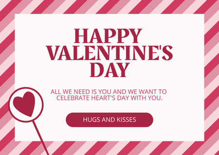 Ευτυχισμένες ευχές για την ημέρα του Αγίου Βαλεντίνου με ρομαντικό απόσπασμα και ροζ καρδιά Card Πρότυπο σχεδίασης