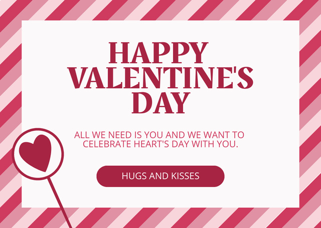 Happy Valentine's Day Greetings With Romantic Quote and Pink Heart Card Design Template