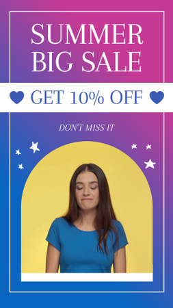 Big Summer Sale Ad with Playful Woman Instagram Video Story Design Template