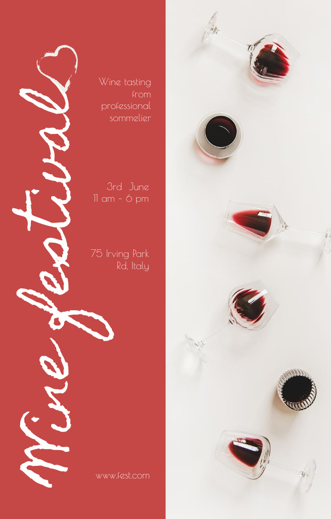 Wine Tasting Festival Ad with Wineglasses In Red Invitation 4.6x7.2in Design Template
