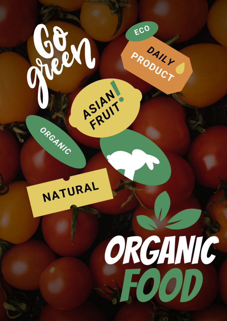 Vegan Products Offer with Fresh Tomatoes Poster A3デザインテンプレート